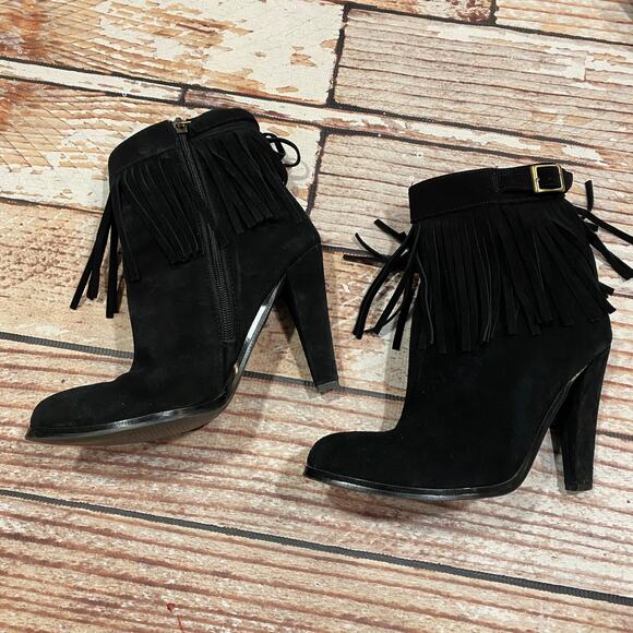 Colin Stuart fringe black suede leather booties - Picture 7 of 8